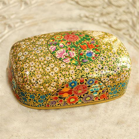 papier mache covered box hand painted metal inside|paper mache boxes lids.